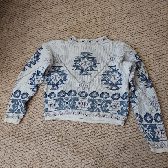 VINTAGE 90s Geometric Aztec Striped Mock Neck Sweater Sz Med Heavy Knit Warm - Picture 9 of 9
